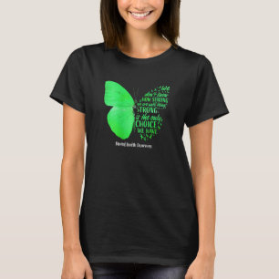 Grönten för kvinnlig fjäril Ribbon Mental Health A T Shirt