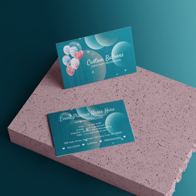 Grönten för Party-planeraren för ballonghändelse,  Visitkort (Balloons Event Party Planner Decor Navy Green Business Card)