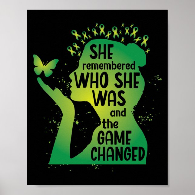 Grönten för psykisk hälsa Ribbon Butterfly Poster (Framsidan)