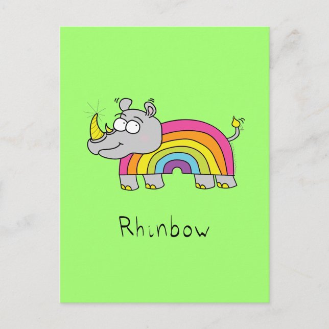 Grönten för Rhinbow Rhino Rainbow Postcard Vykort (Framsida)
