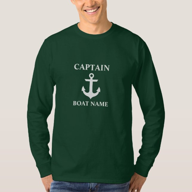 Grönten för sjökapten Boat Namn Anchor Long T Shirt (Framsida)