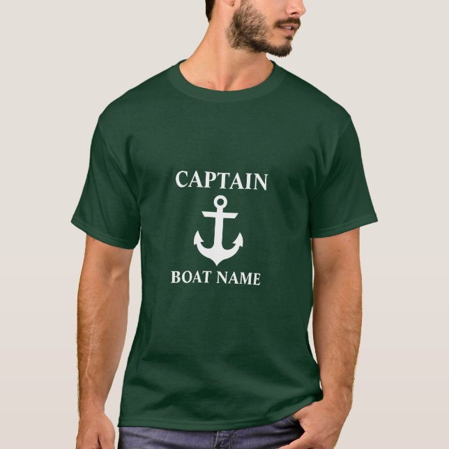 Grönten för sjökapten Boat Namn Anchor T Shirt (Framsida)
