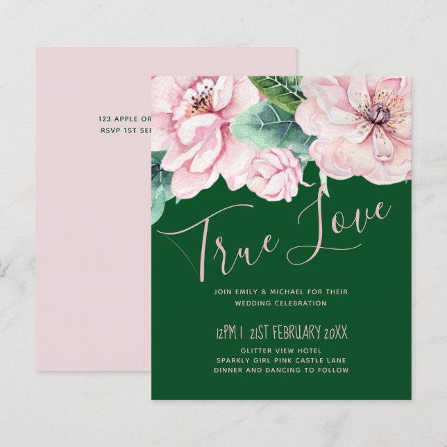 Grönten för söt Rosa Blommigt  Löv Bröllop budget (Fram/baksida)