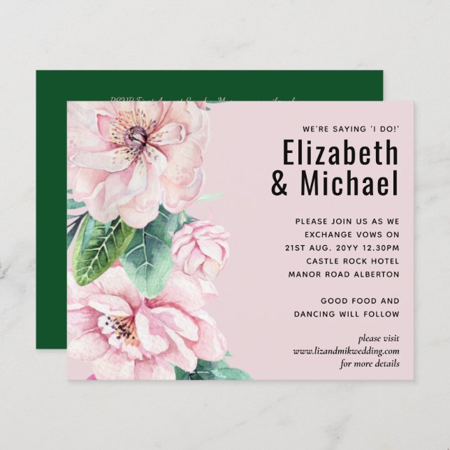 Grönten för söt Rosa Blommigt  Löv Bröllop budget (Fram/baksida)