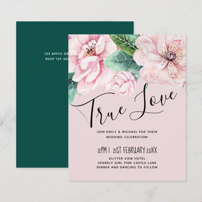 Grönten för söt Rosa Blommigt  Löv Bröllop budget (Fram/baksida)