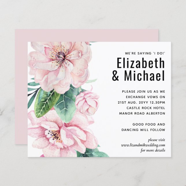 Grönten för söt Rosa Blommigt  Löv Bröllop budget (Fram/baksida)