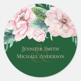 Grönten för söt Rosa Blommigt Löv Bröllop budget Runt Klistermärke