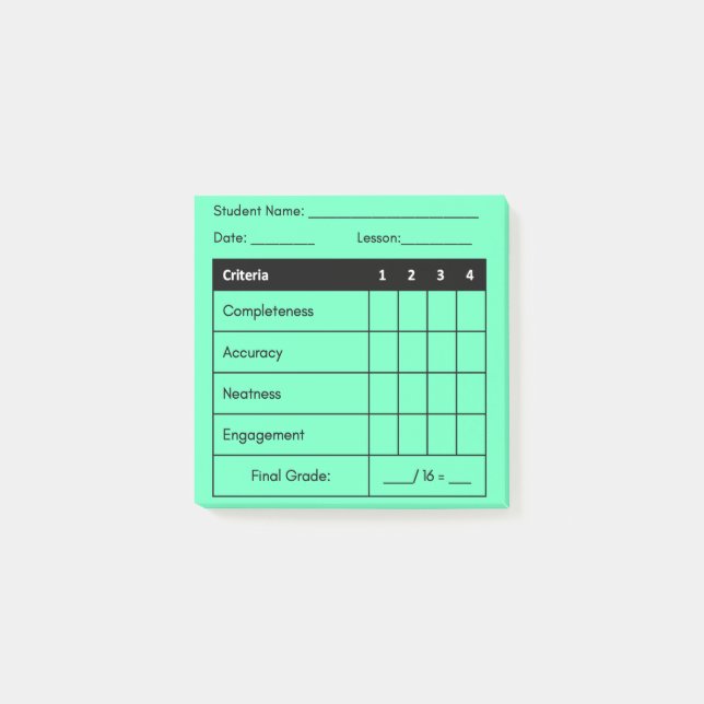 Grönten för underklassarbete för undervisningslära post-it block (Framsida)