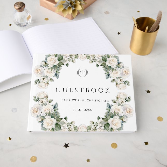 Grönten för yttre Ro Elegant i Bröllop Gästböcker (Framsida Öppen)
