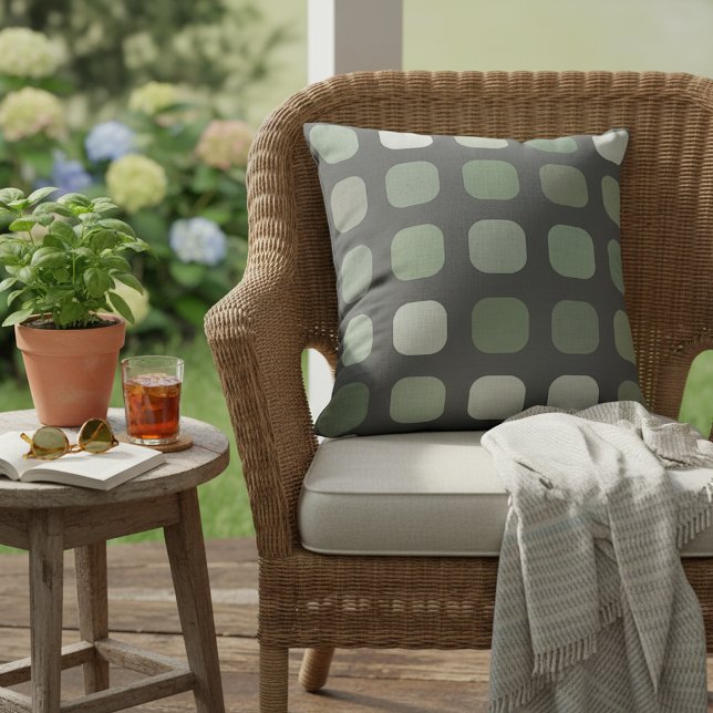 Grönten Forest Nature Round Squares Mönster on Grå Kudde (Skapare uppladdad)