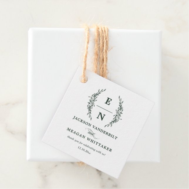 Grönten Forest Stacks Initialer Monogram Bröllop Gåvor Etiketter (På plats)