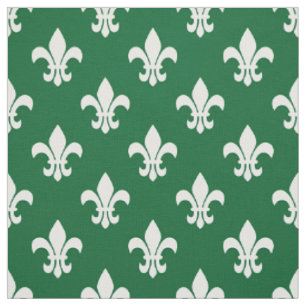 Grönten Forest, White Fleur De Lis Mönster Tyg