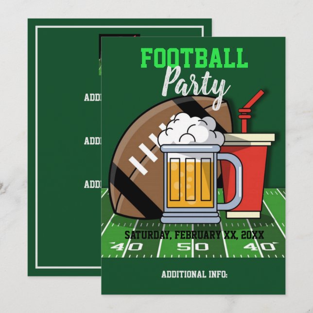 Grönten Fotboll Party Inbjudningar (Fram/baksida)