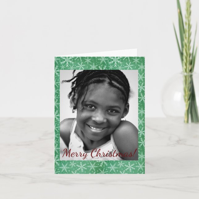 Grönten Foto på julvinter Snö-fallande  Anteckningskort (Framsida)