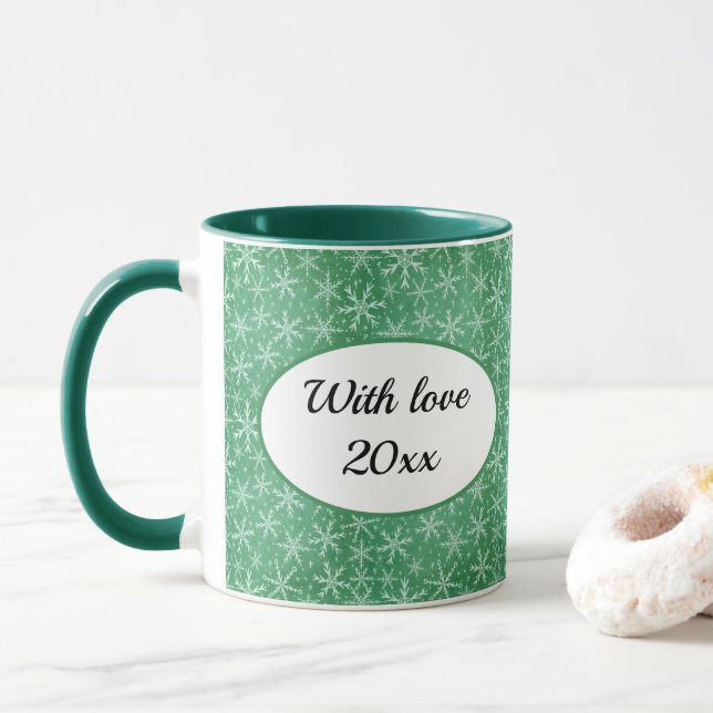 Grönten Foto på julvinter Snö-fallande  Mugg (Med munk)