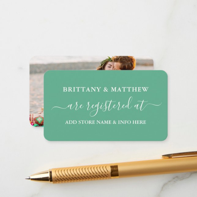 Grönten Fotomyntpunkt i Calligraphy Bröllop Tilläggskort (Fram/Back In Situ)