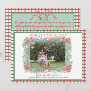 Grönten Gingham, Jul Garland Red Ribbon Julkort