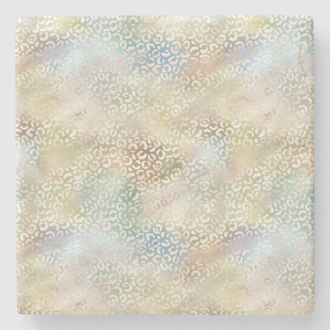 Grönten Glam Leopard i Teal Blue Guld Stenunderlägg (Framsidan)