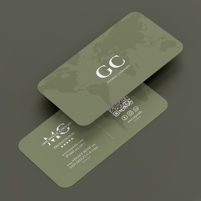 Grönten Global World Map Sage med minimal Professi Visitkort (Minimal Professional Global World Map Sage Green Business Card
)