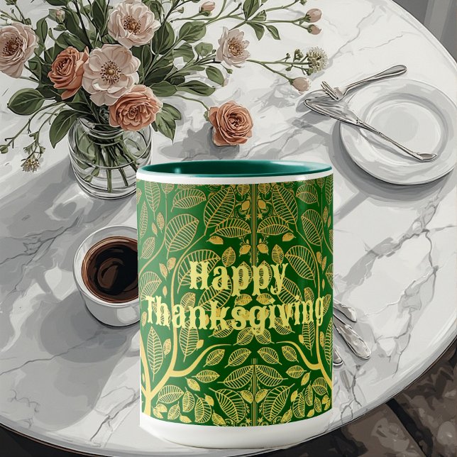 Grönten Golden Livets träd Happy thanksgiving Fall Mugg (Golden Tree Of Life Happy Thanksgiving Green Fall Mug)