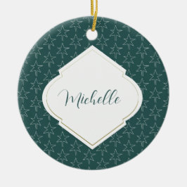 Grönten Gräs vid jul Stars Mönster Monogrammed Julgransprydnad Keramik