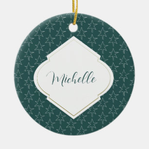 Grönten Gräs vid jul Stars Mönster Monogrammed Julgransprydnad Keramik
