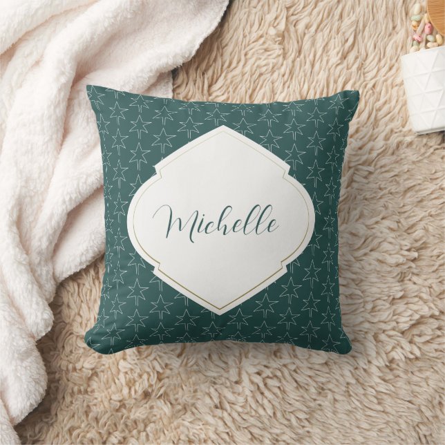 Grönten Gräs vid jul Stars Mönster Monogrammed Kudde (Filt)