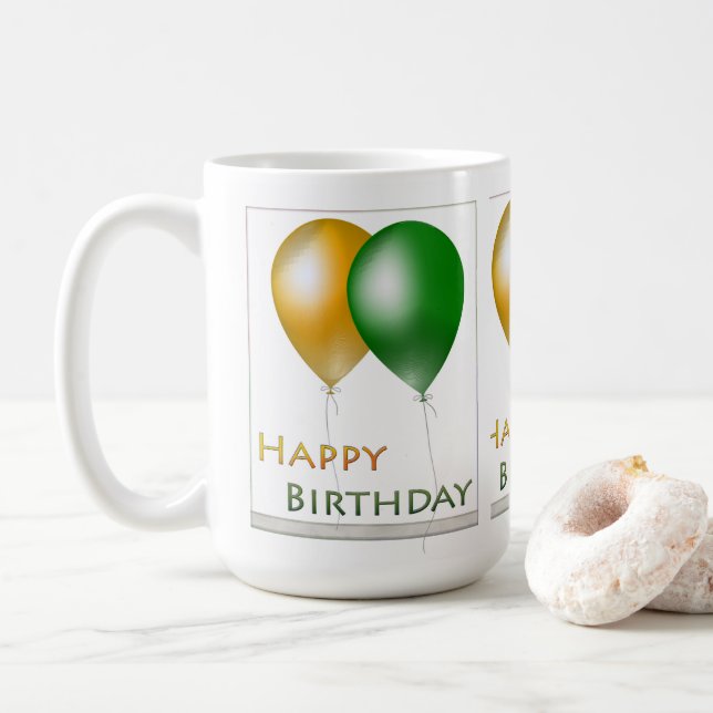 Grönten Grattis på födelsedagen Bubons och Guld Kaffemugg (Med munk)