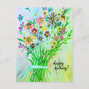 Grönten Grattis på födelsedagen i Daisy Bouquet Vykort