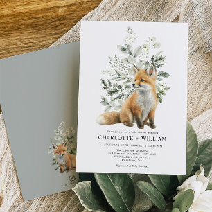 Grönten Greenery Baby Shower för minimalistisk Fox Inbjudningar