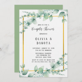 Grönten Greenery Guld Par Shower Inbjudningar