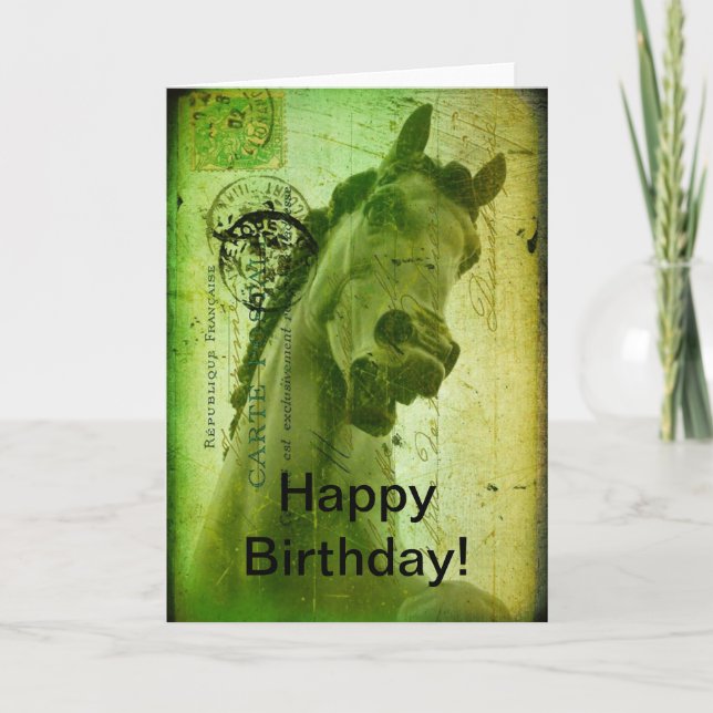 Grönten Grunge Horse Birthday Kort (Framsida)