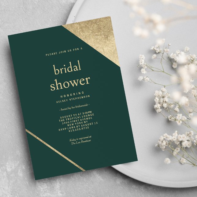 Grönten guld Möhippa med minimalistisk chic Inbjudningar (Minimalist chic forest green gold Bridal Shower)