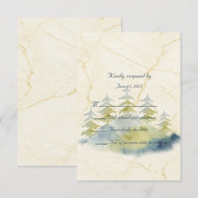 Grönten Guld Mountains Backdroppe och Blue Träd OSA Kort (Fram/baksida)