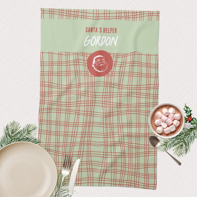 Grönten Helper och Röda vinter Kökshandduk (Santa´s Helper 🎅🏻 Modern Minimalist Green Red Kitchen Towel ©Susanne Sachers - Sunny Mind Design )