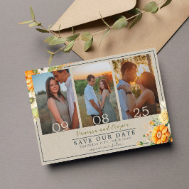 Grönten Höstblommor, Blommigt, Orange Bröllop Spara Datumet