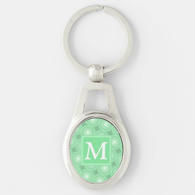 Grönten i Monogram vår mönster Ovalt Silverfärgad Nyckelring (Framsidan)