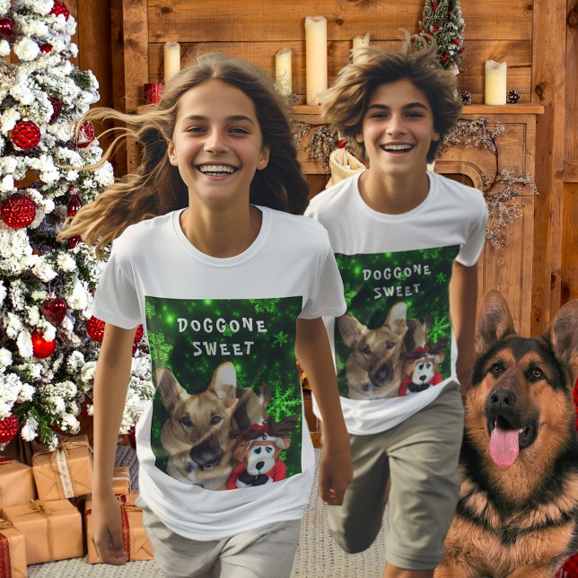 Grönten Jersey Snöflingor   T-shirt (German Shepherd Reindeer Snowflakes Green Jersey T-Shirt)
