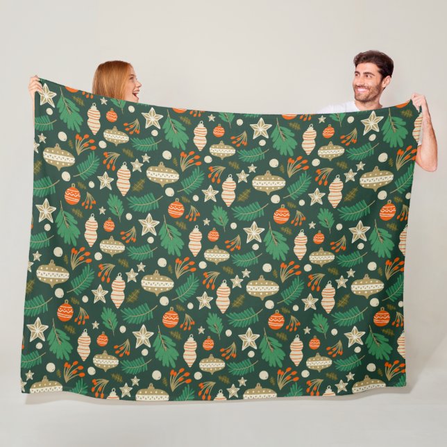 Grönten Jul Baubles och Winter Foliage Fleecefilt (På plats)