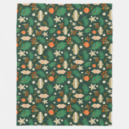 Grönten Jul Baubles och Winter Foliage Fleecefilt