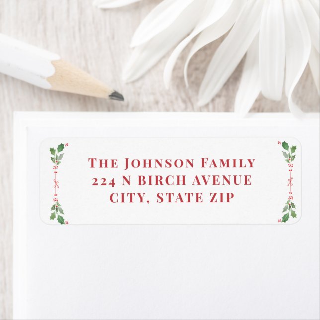 Grönten julFoliage och Red Returadress Etikett (Insitu)