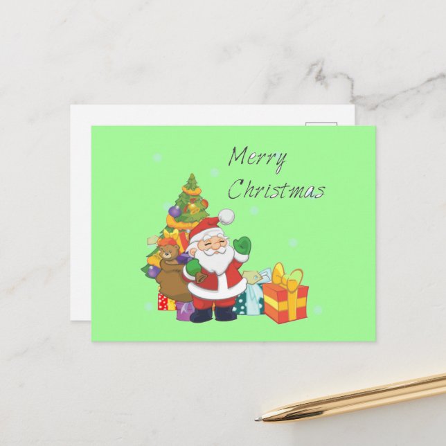 grönten julgran och Santa God jul Helg Vykort (Fram/Back In Situ)
