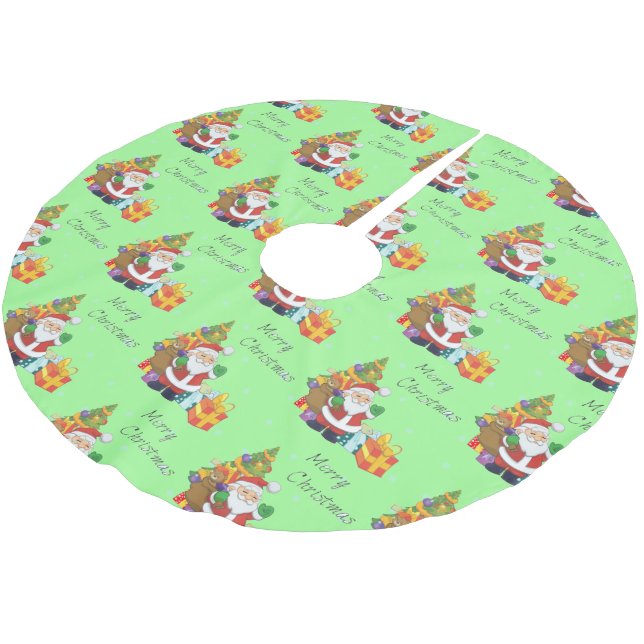 grönten julgran och Santa God jul Julgransmatta Borstad Polyester (Vinklad)