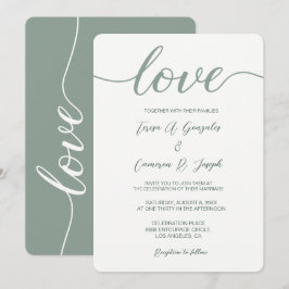 Grönten Kärlek Script Bröllop typography Sage Inbjudningar