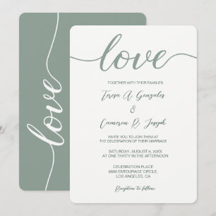 Grönten Kärlek Script Bröllop typography Sage Inbjudningar