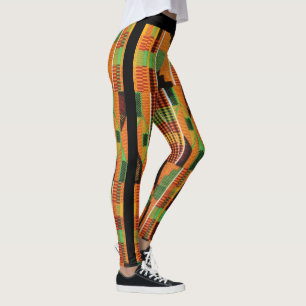 grönten Kente Tribal African Fabric orange  Leggings