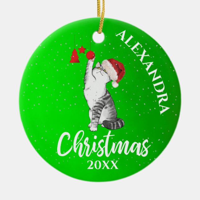 Grönten Kids i julklappen Kat Santa Hat Julgransprydnad Keramik (Framsidan)