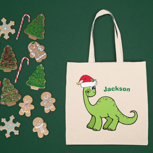 Grönten Kids Namn i Anpassningsbarna Cute Jul Dino Tygkasse (Skapare uppladdad)