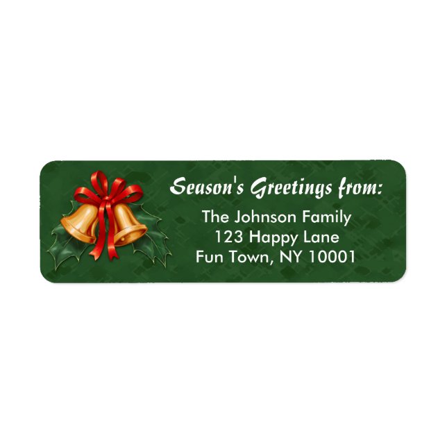 Grönten Klockor och Holly Löv Returadress Etikett (Framsidan)