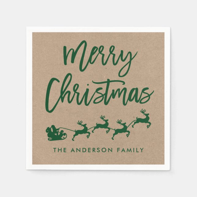 Grönten Kraft Modern Push Script jultomte Pappersservett (Framsidan)